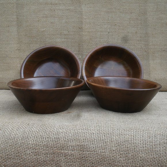 Vintage Vermillion Handcrafted Walnut Wood Bowls Set of 4 - Picture 2 of 16